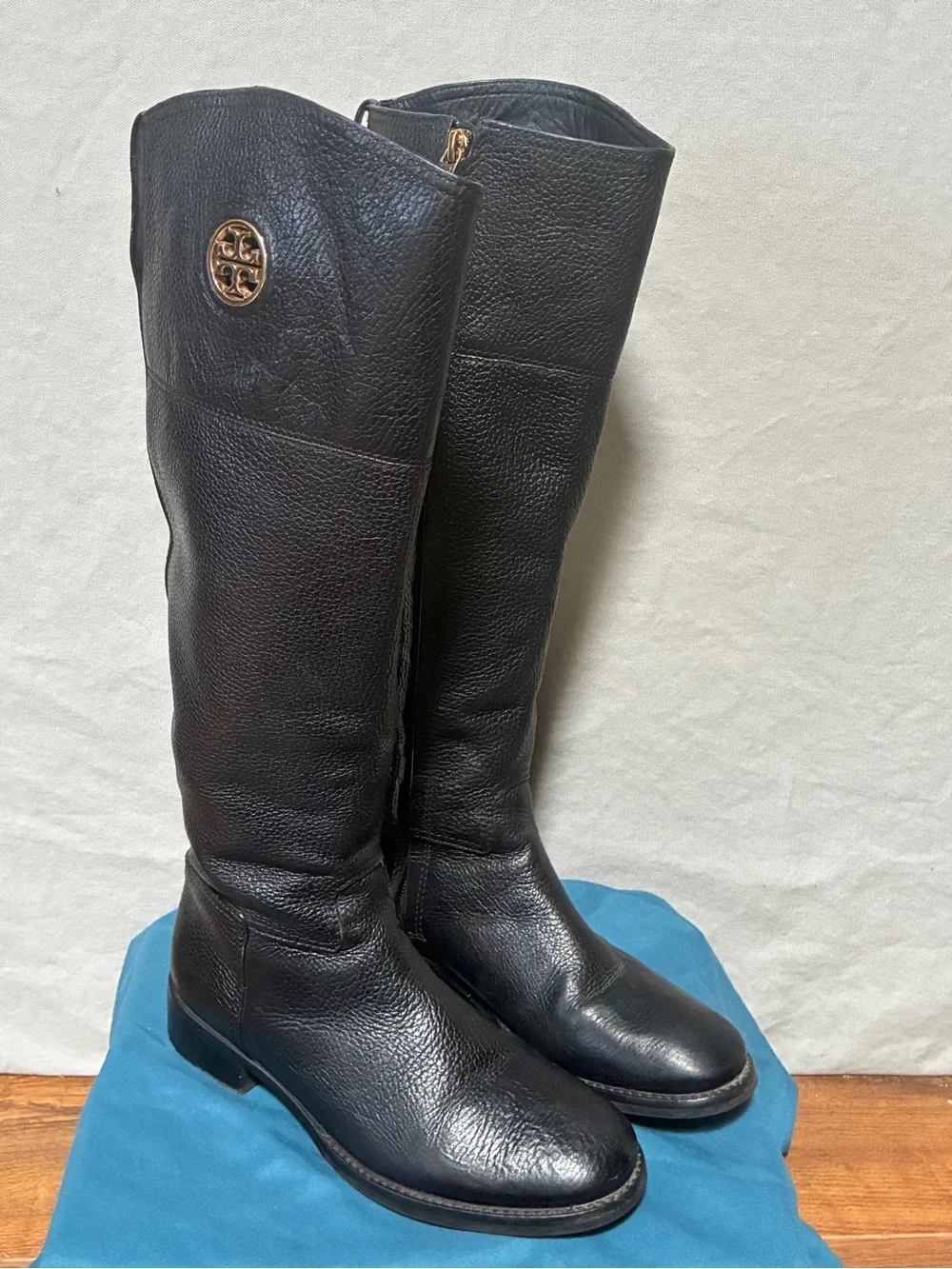 Tory Burch Junction Riding Boots Black Pebbled Leather Womens Knee High Sz 6M